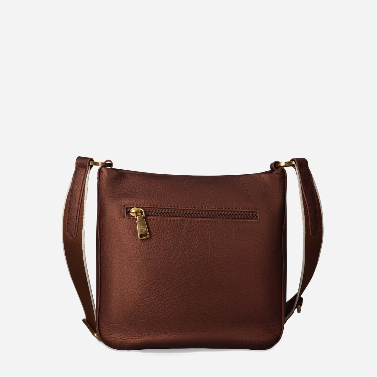 Back of the Majestic brown Crossbody Bag with zip pocket