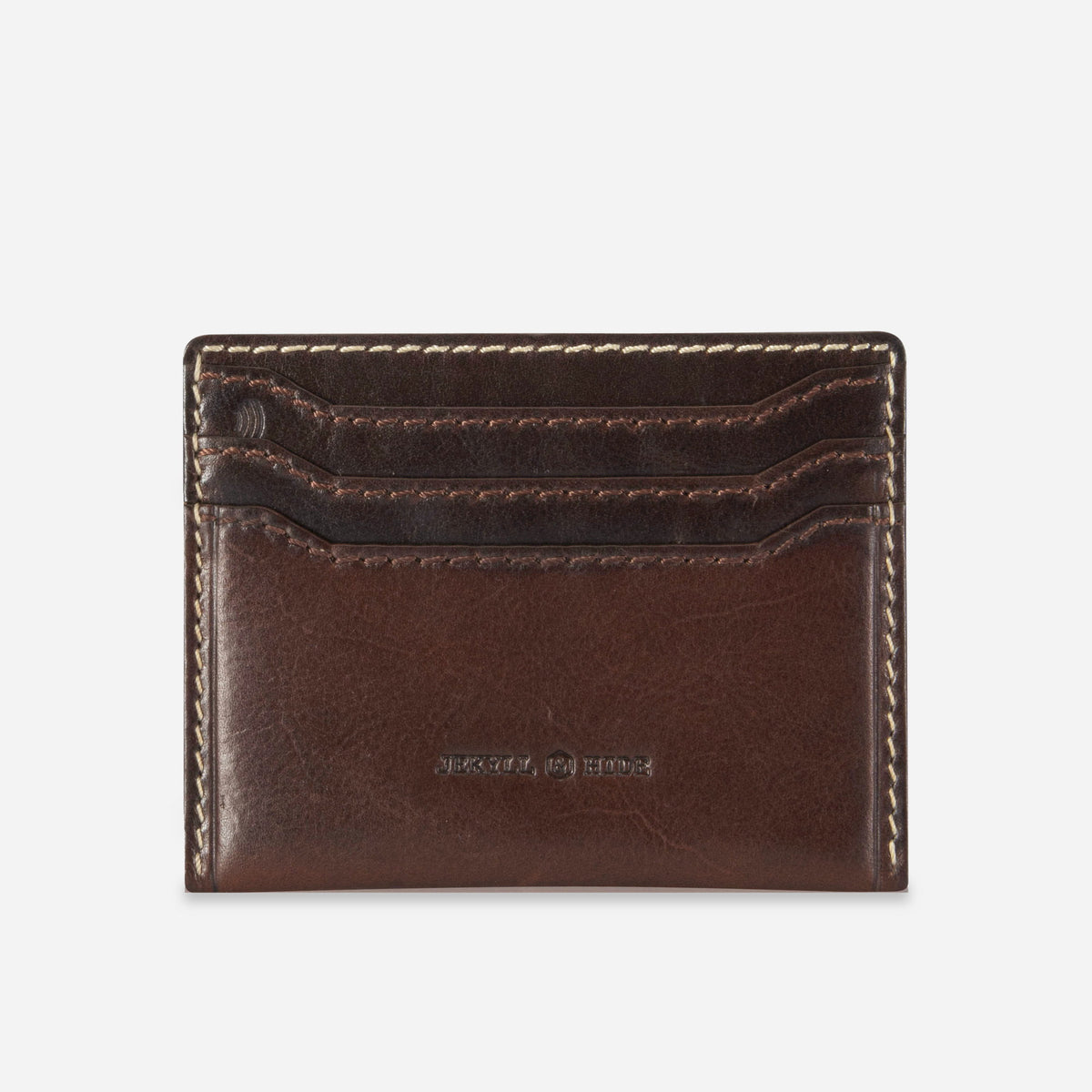 Back of the Mocha leather Card Holder with stacked card slots