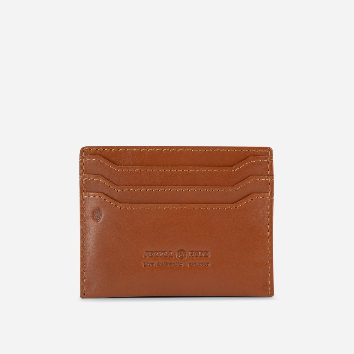 Norwegian tan men's leather card holder by Jekyll & Hide - side view