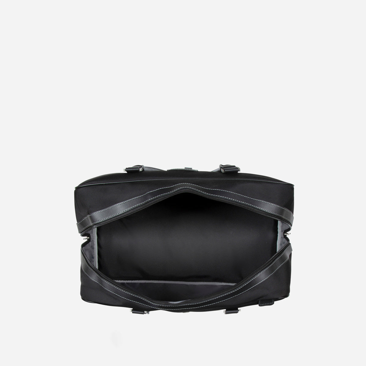 Black Tokyo golf duffle open from above, showing the top compartment, Jekyll & Hide
