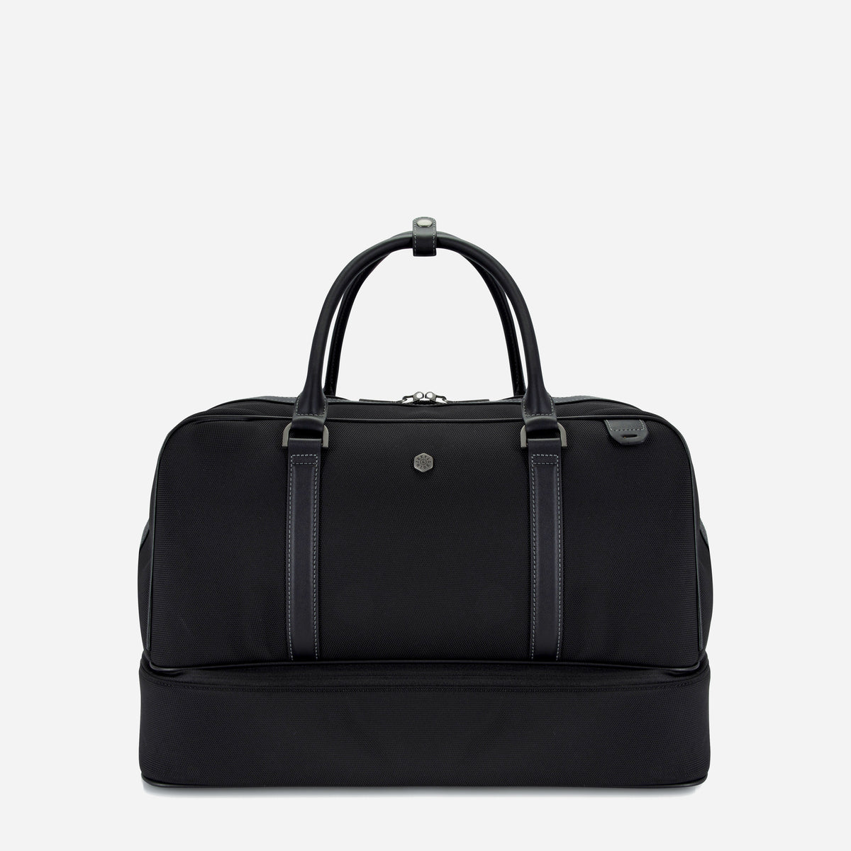 Jekyll & Hide Tokyo Golf Duffle in black nylon with leather handles and separate zipped shoe compartment