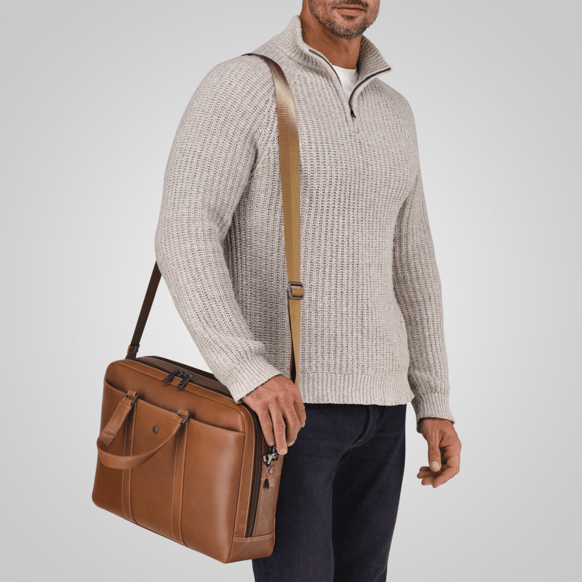 Norwegian tobacco men's briefcase by Jekyll & Hide - stitching detail