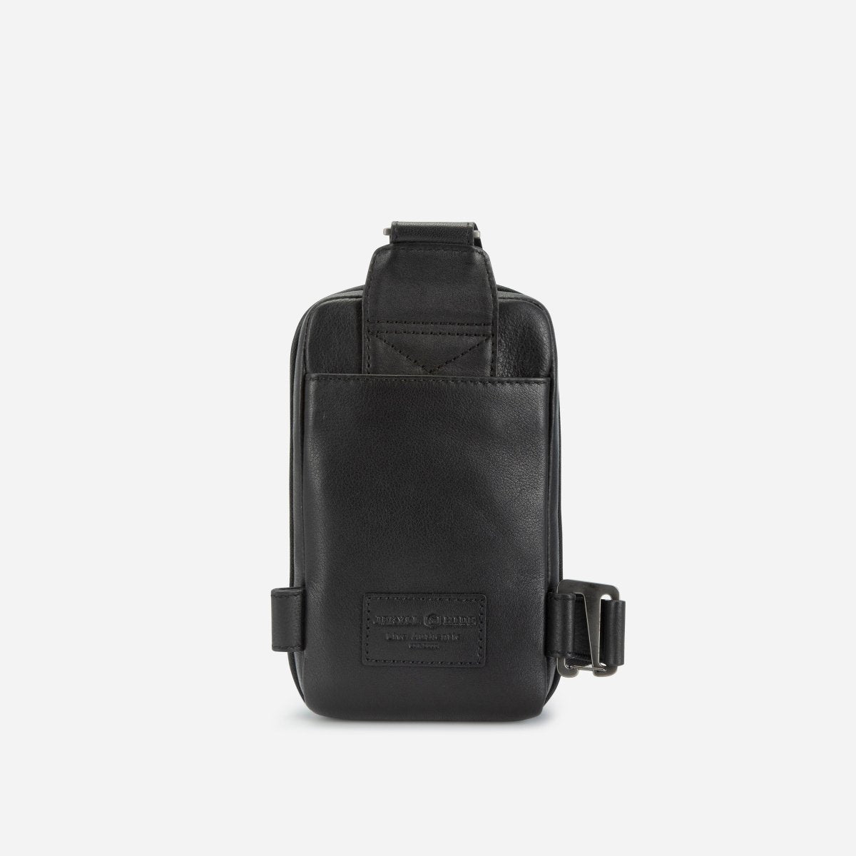 Norwegian black men's leather crossbody bag by Jekyll & Hide - close-up detail