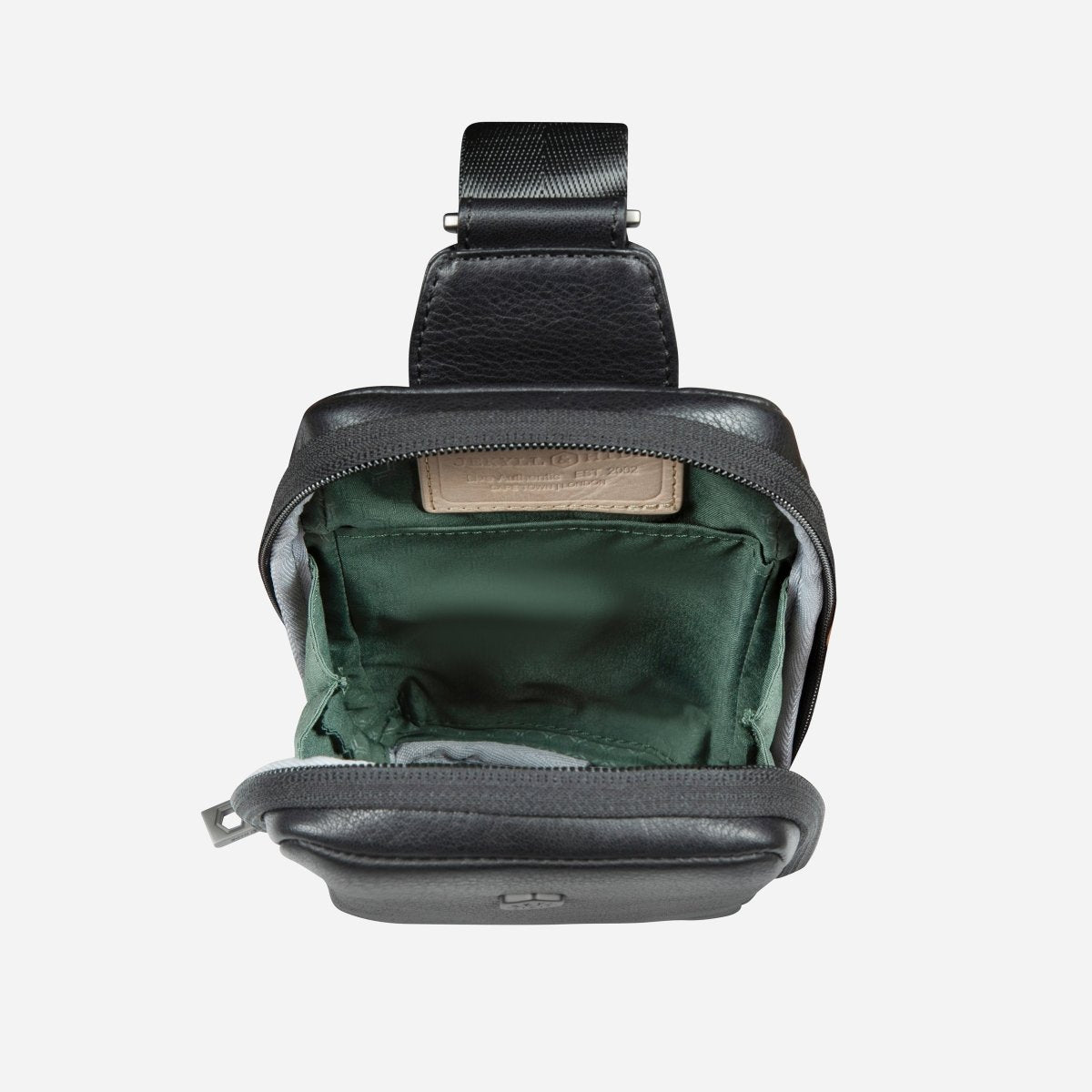 Norwegian black men's leather crossbody bag by Jekyll & Hide - side view