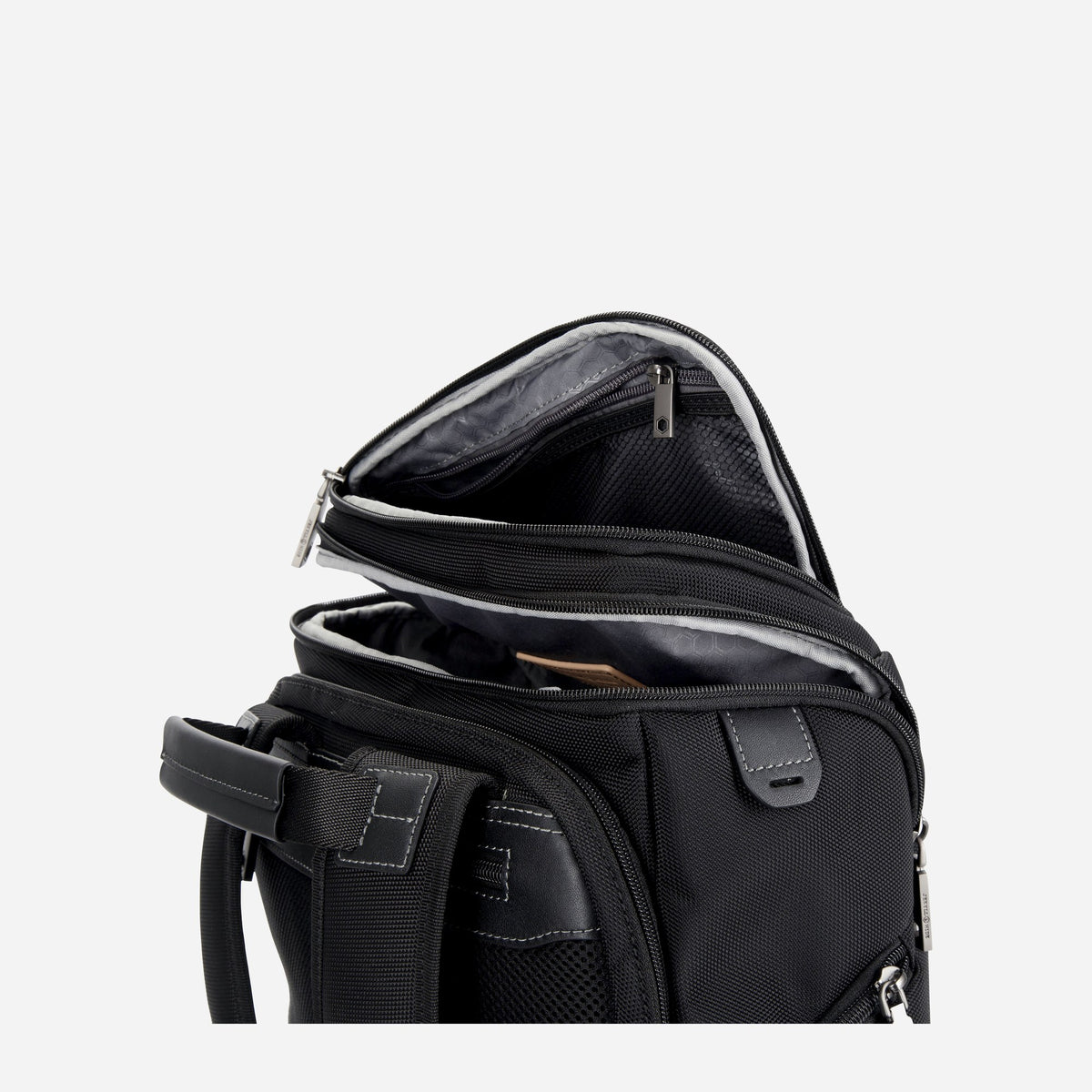 Tokyo Flip-Top Backpack with its top compartment unzipped