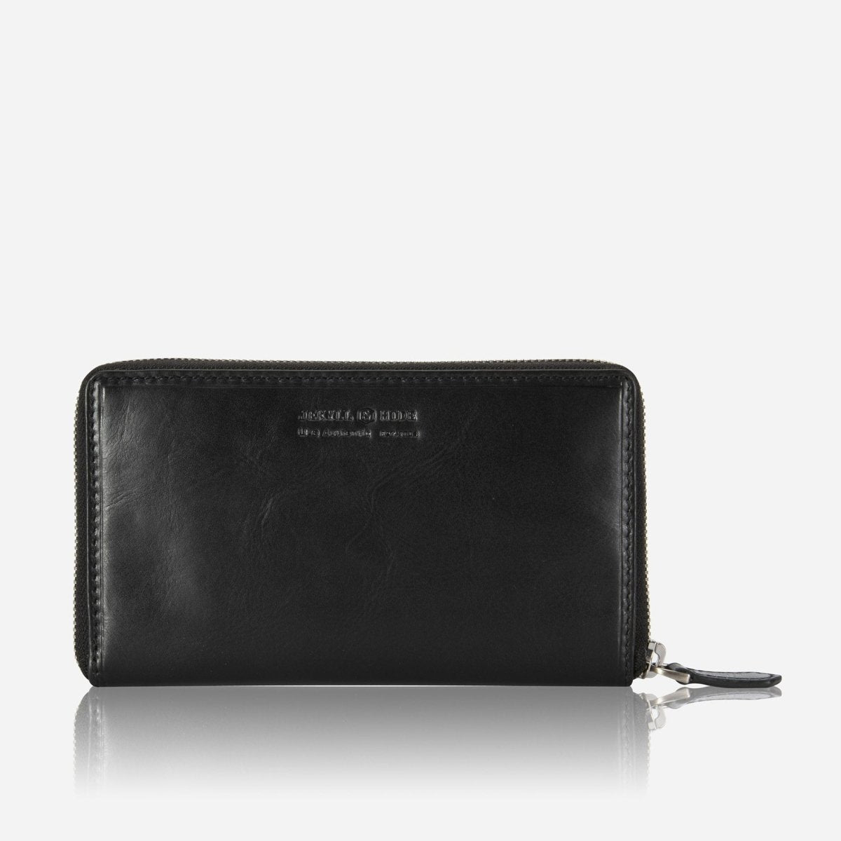 Jekyll and Hide medium zip around purse in black leather, with multiple card slots and a secure zip closure, back image