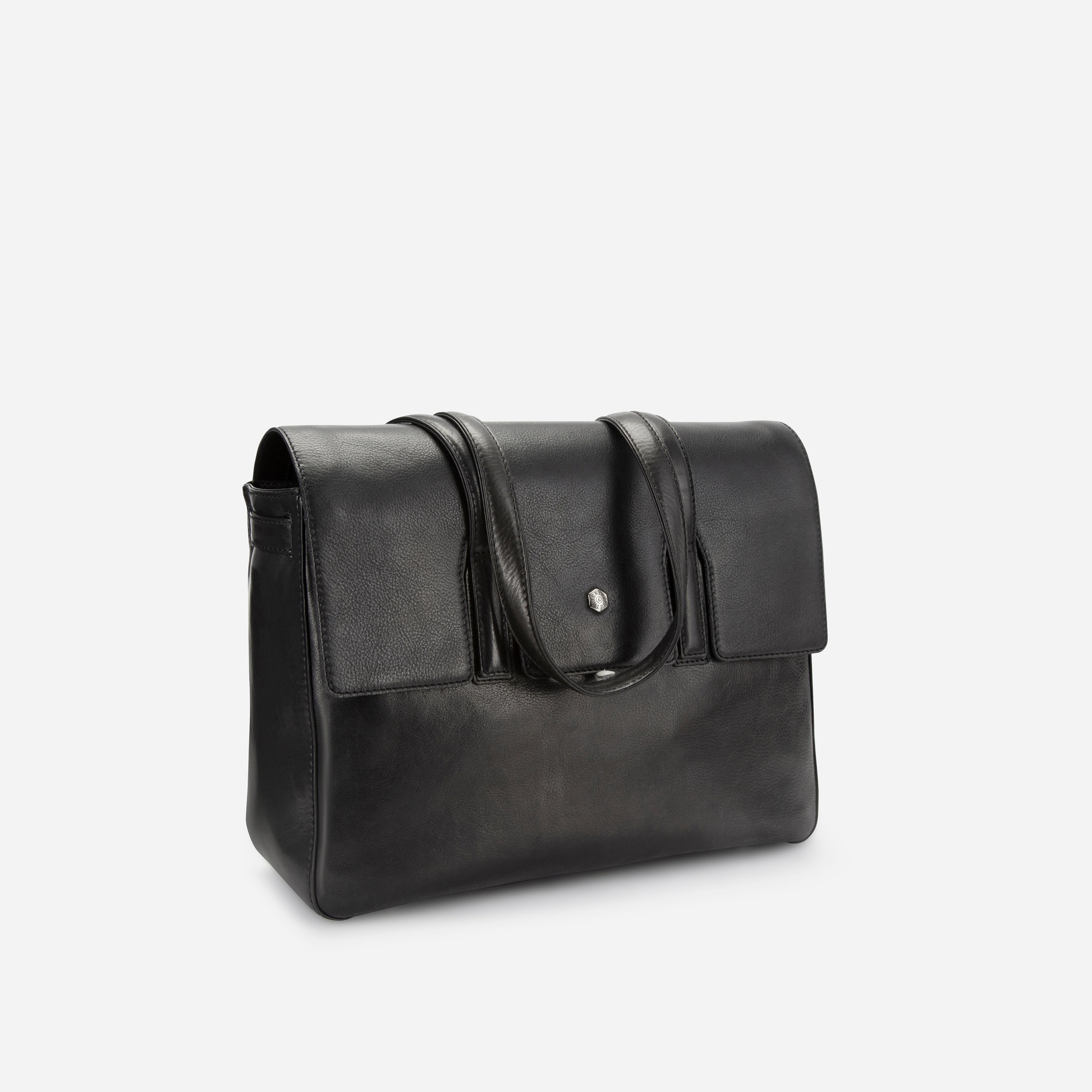 Black leather laptop handbag, side view – Jekyll & Hide
