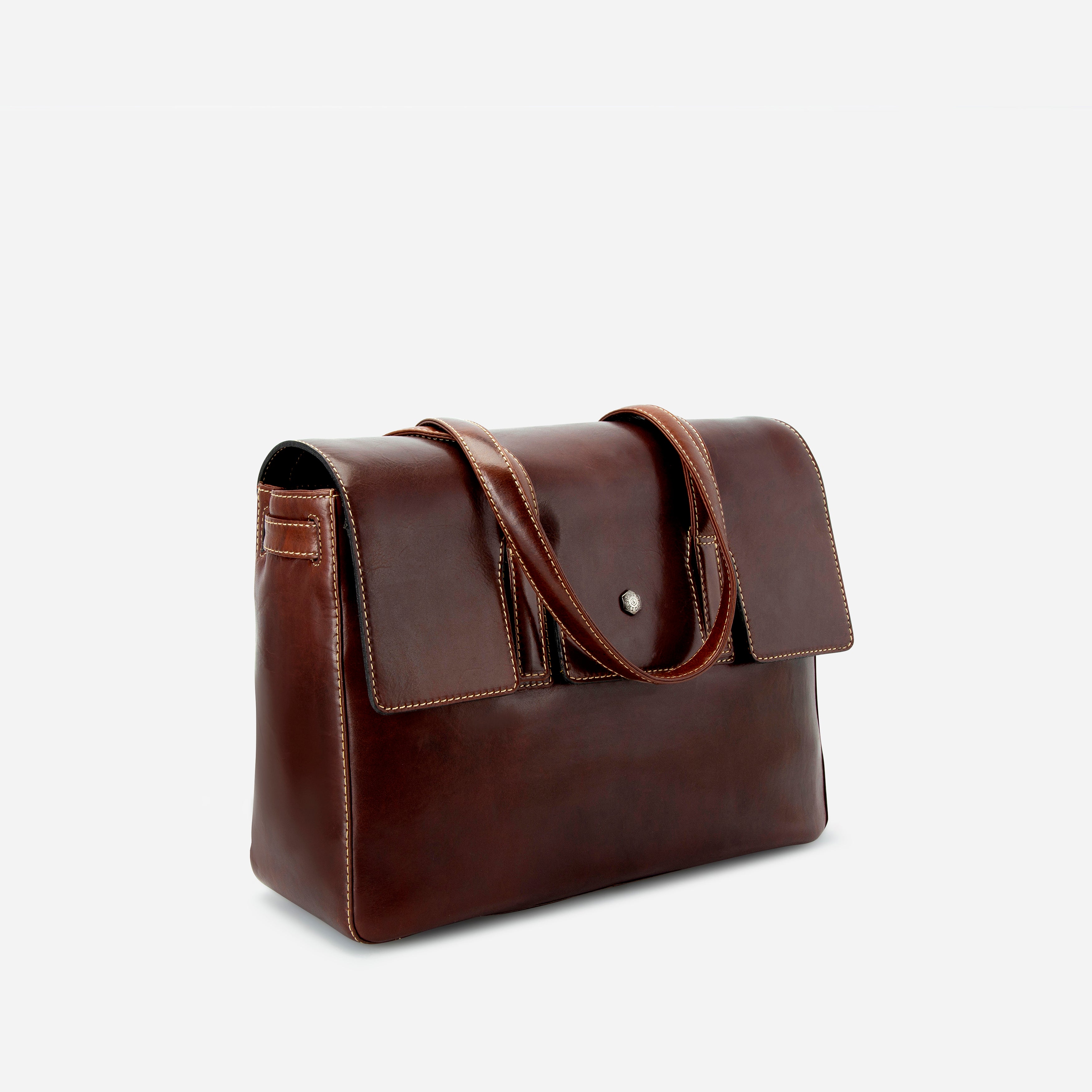 Mocha brown leather laptop handbag, side view – Jekyll & Hide