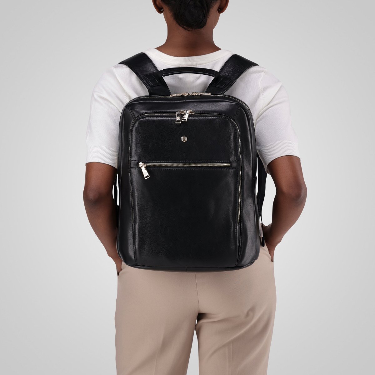 Black leather laptop backpack worn on the shoulders – Jekyll & Hide