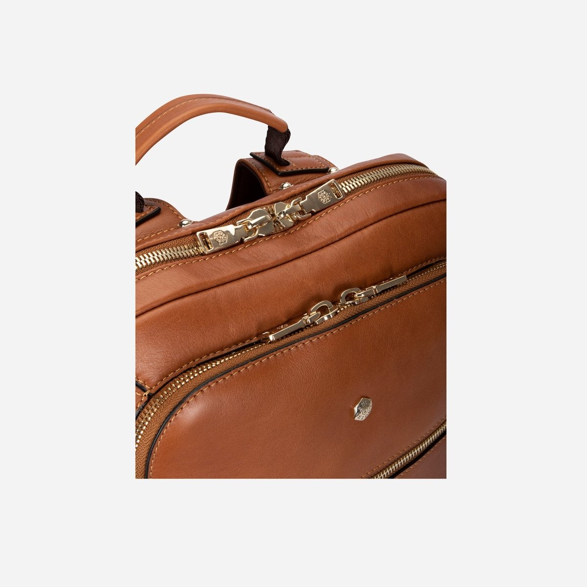 Tan leather laptop backpack, interior detail – Jekyll & Hide
