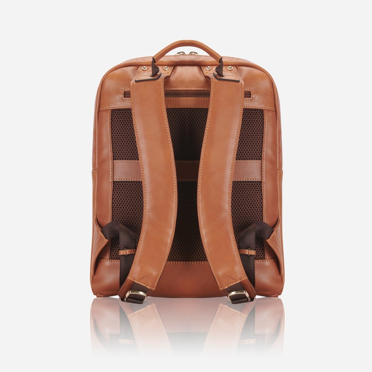 Tan leather laptop backpack, side view – Jekyll & Hide