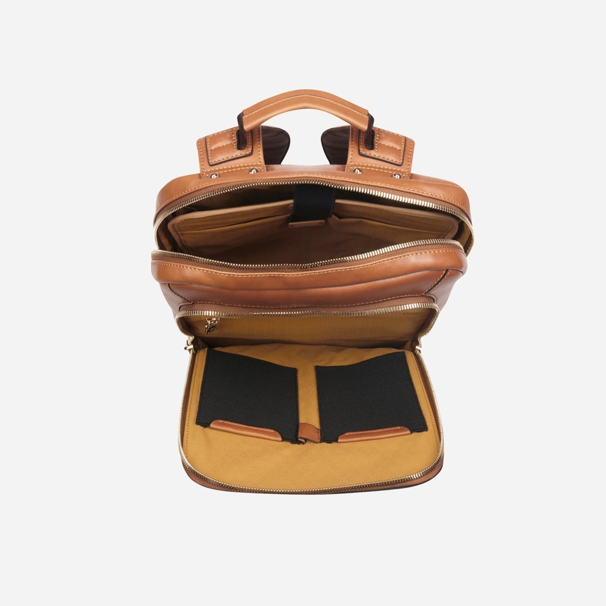 Tan leather laptop backpack, detail view – Jekyll & Hide