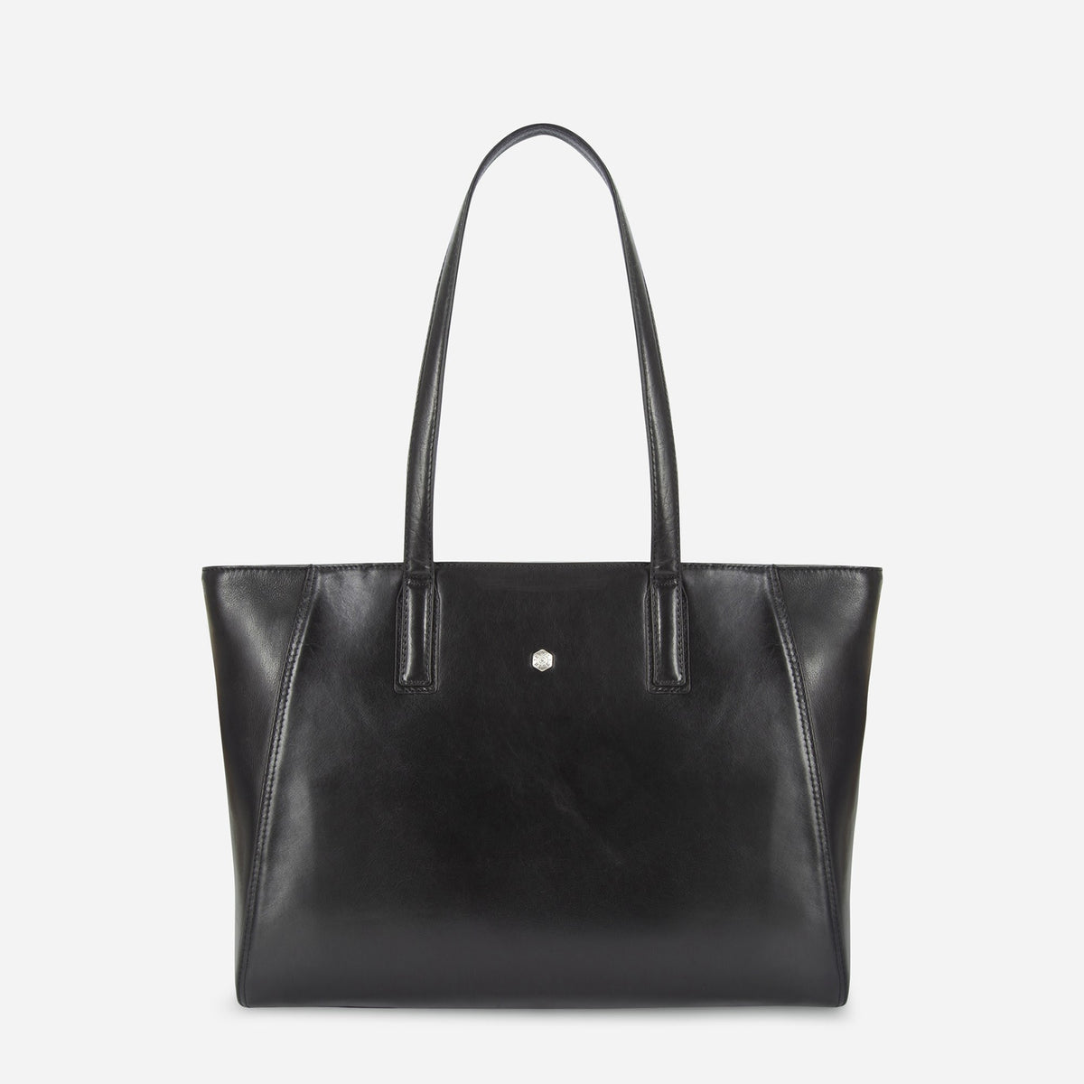 Jekyll & Hide Paris Shopper in black leather, a tote with long shoulder handles, front view