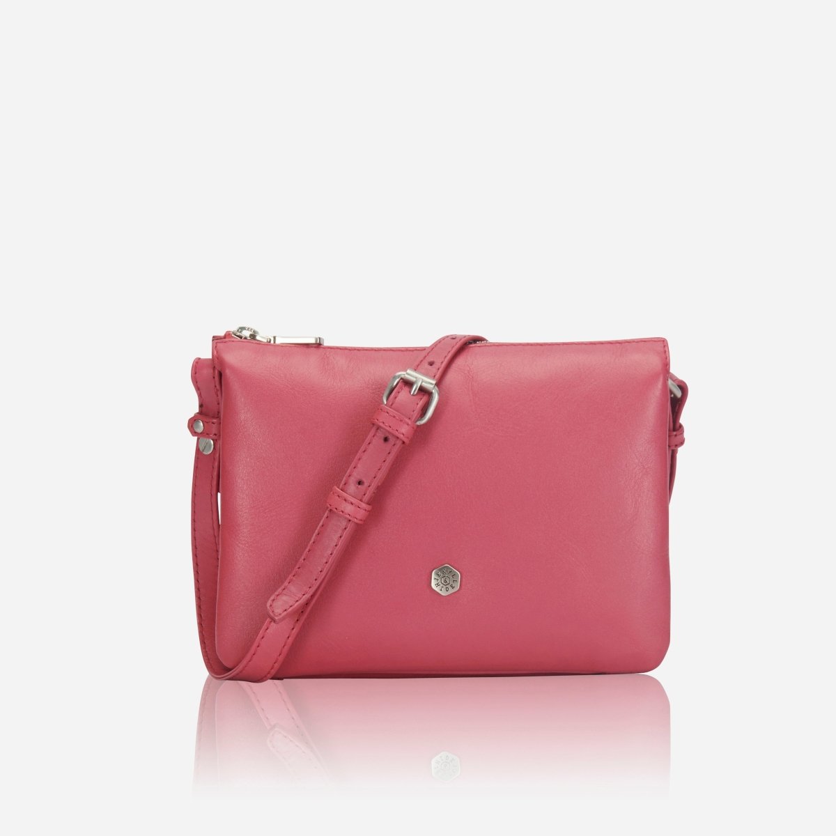 Slim Ladies Leather Crossbody, Flamingo