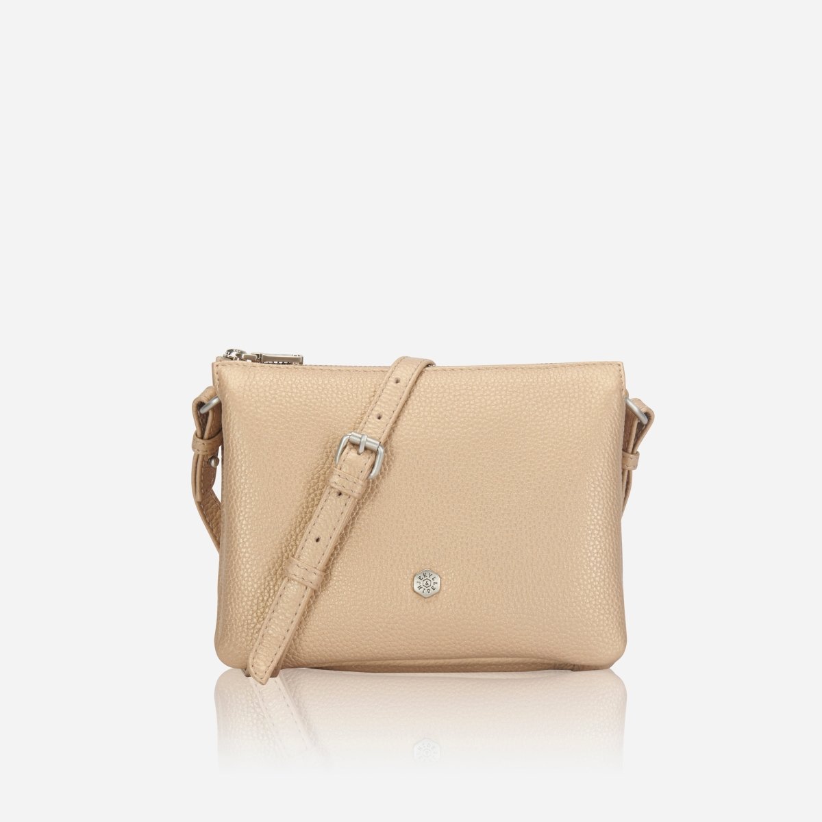 Slim Ladies Leather Crossbody, Metallic Gold