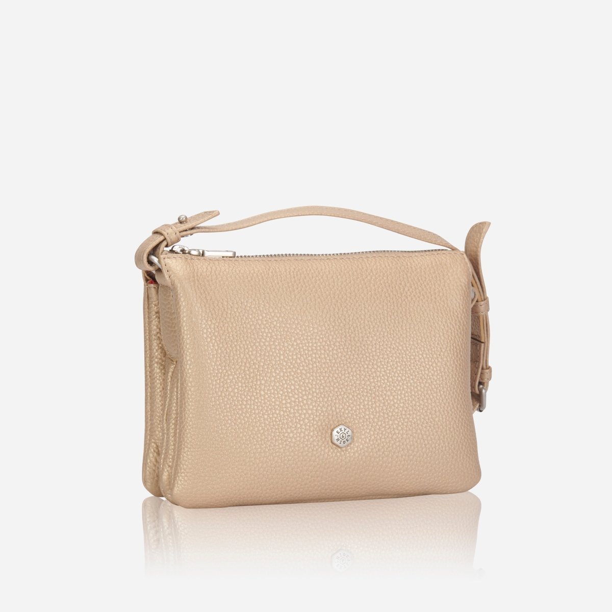 Slim Ladies Leather Crossbody, Metallic Gold