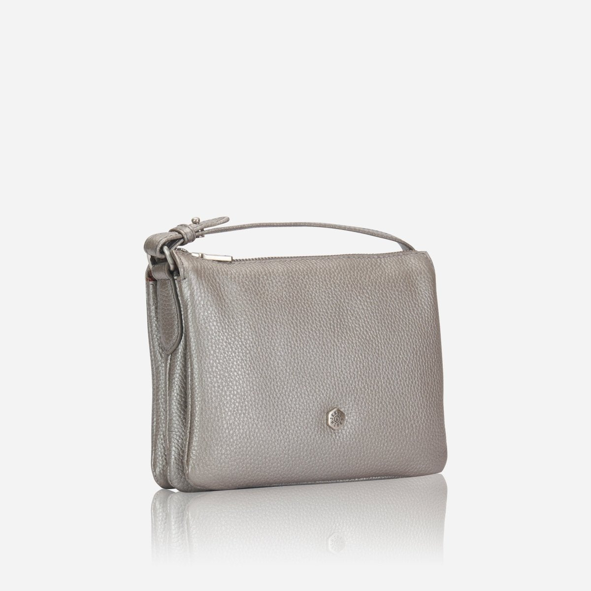 Slim Ladies Leather Crossbody, Metallic Silver