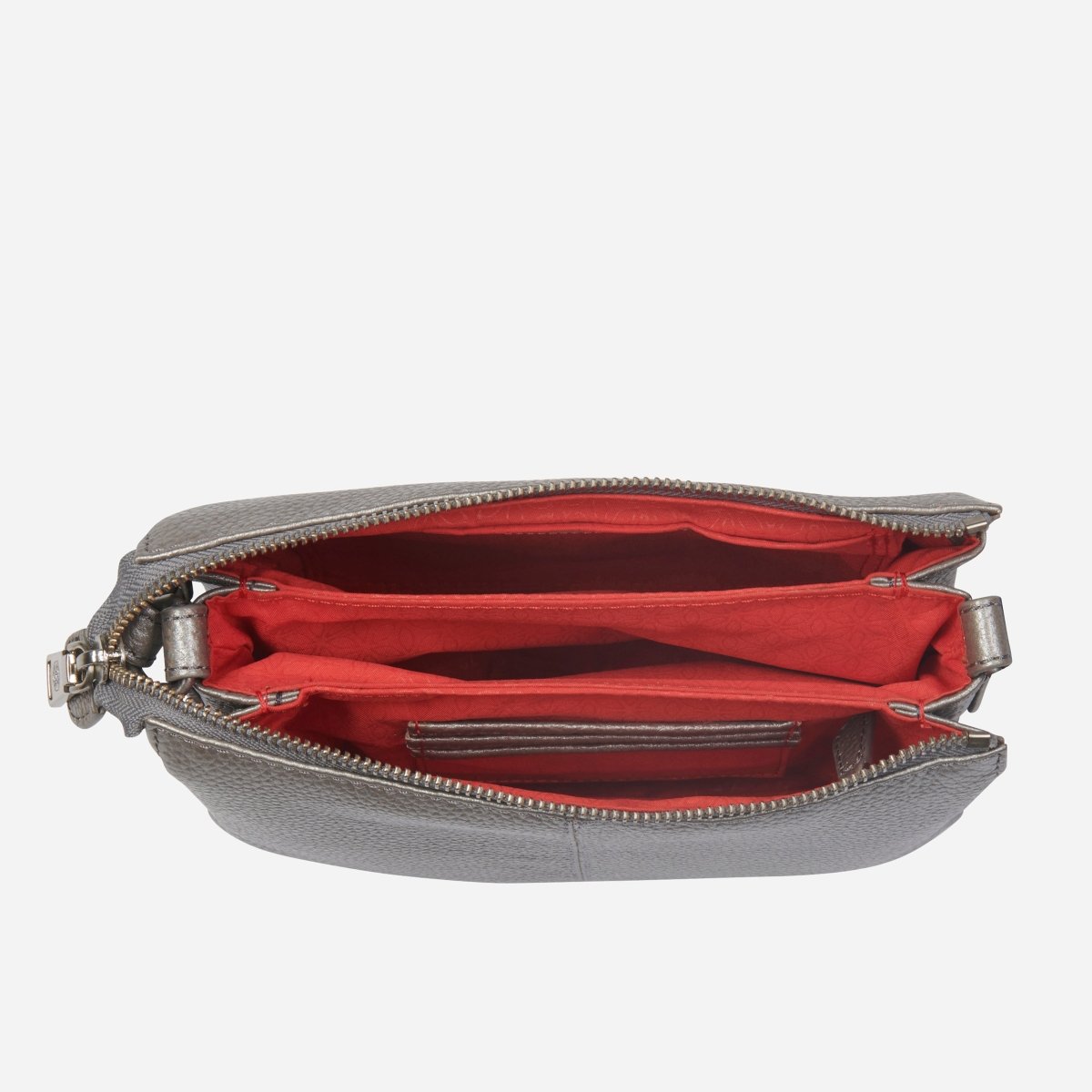 Slim Ladies Leather Crossbody, Metallic Silver
