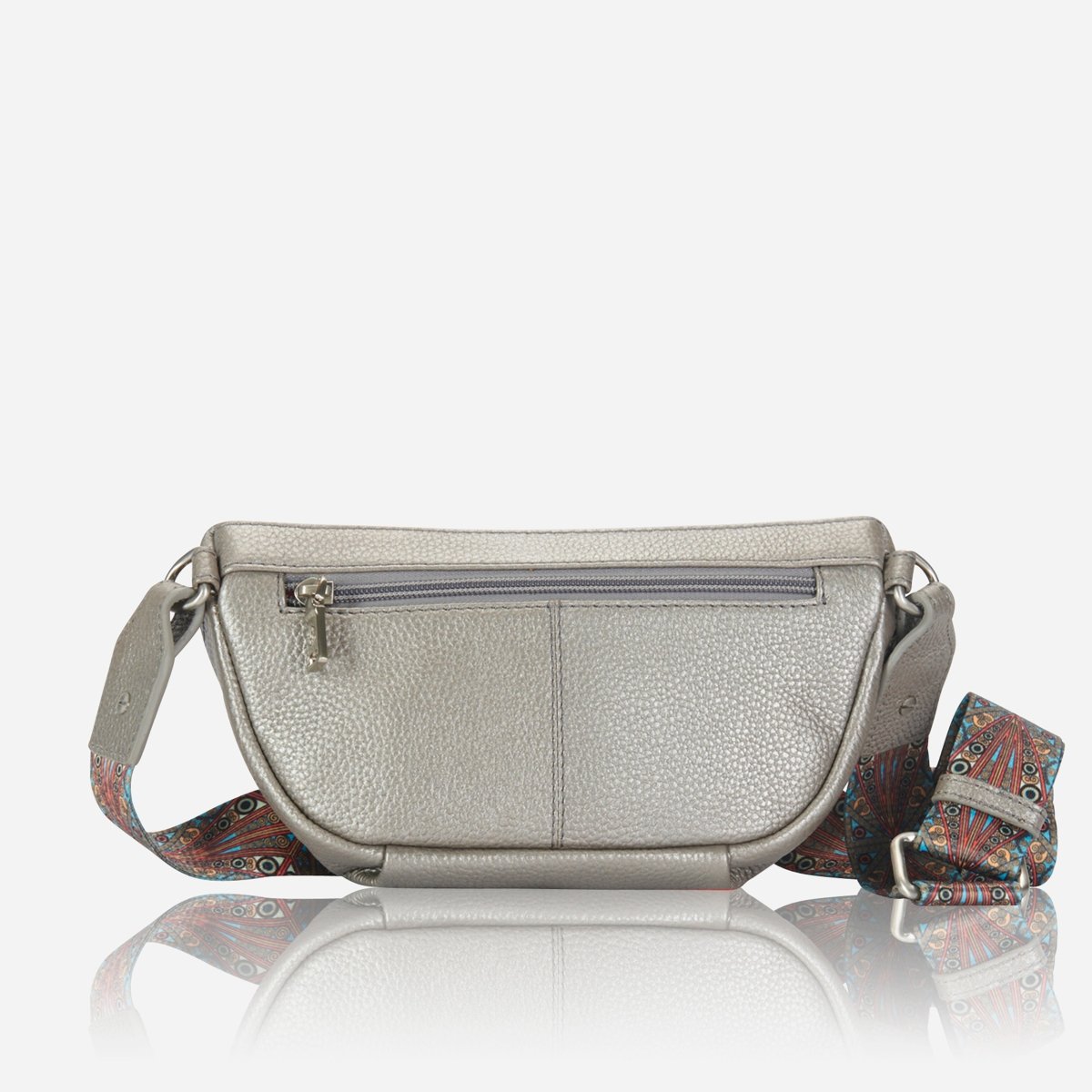 Slim Ladies Leather Waist Bag, Metallic Silver