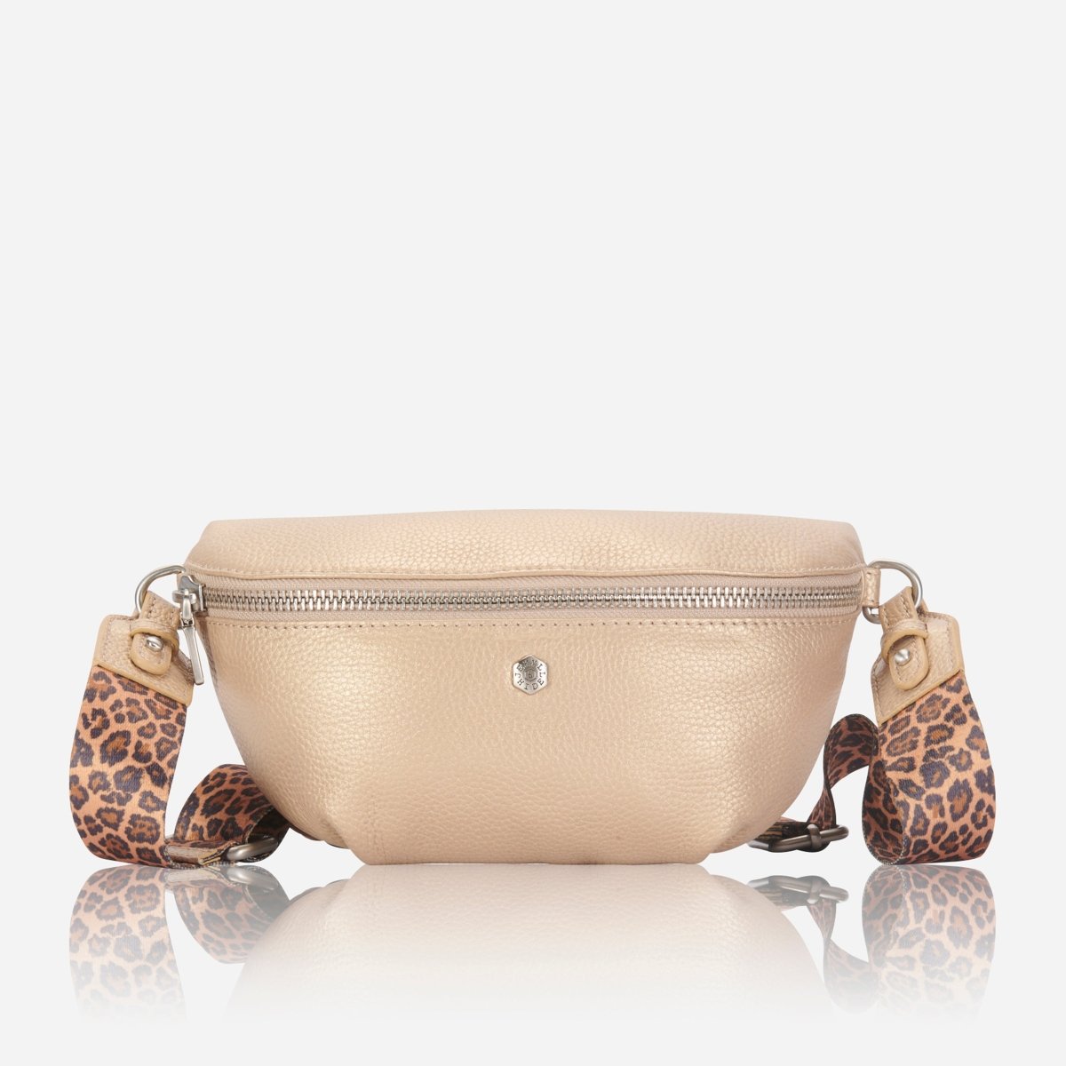 Osaka Slim Ladies Leather Waist Bag, Metallic Gold