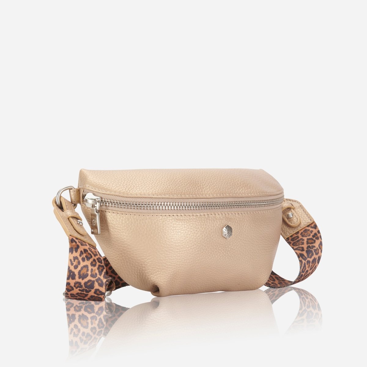 Osaka Slim Ladies Leather Waist Bag, Metallic Gold