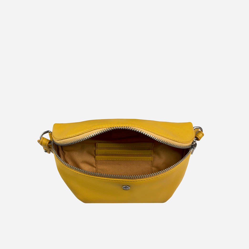 Osaka Slim Ladies Leather Waist Bag, Sunflower Yellow