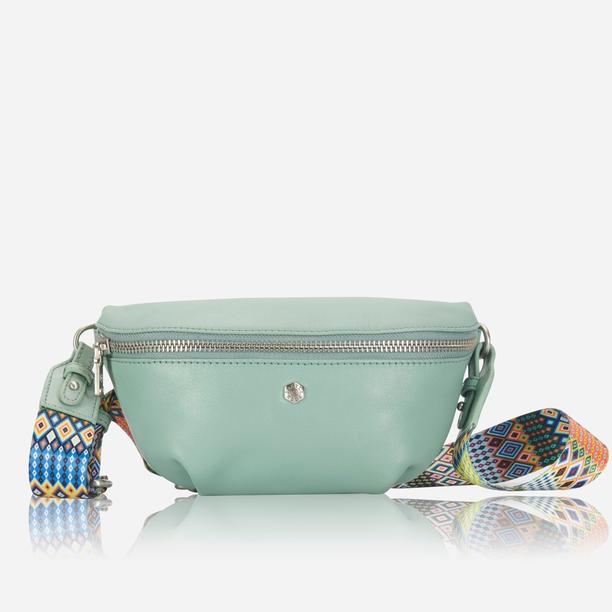 Osaka Slim Ladies Leather Waist Bag, Eucalyptus