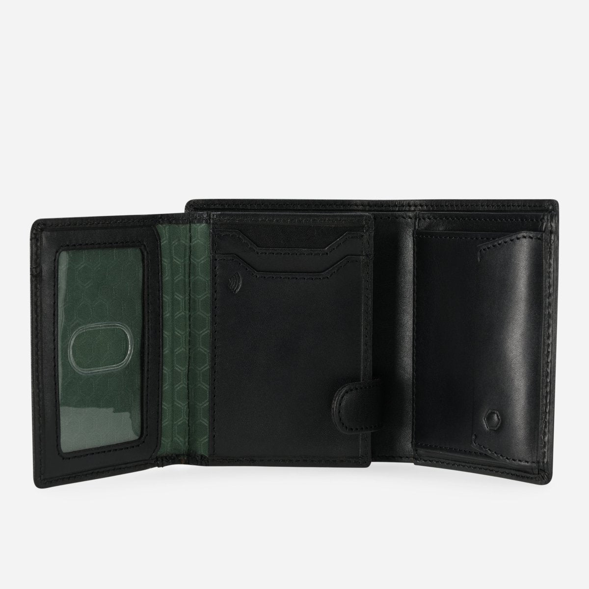 OXFORD black men's leather wallet by Jekyll & Hide - stitching detail