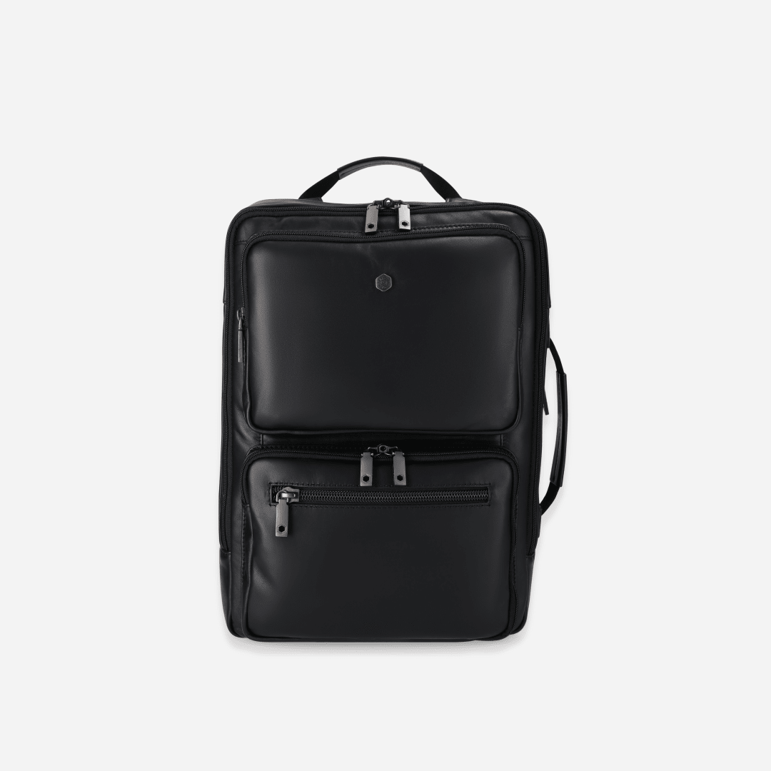 Jekyll and Hide 17-inch travel backpack in Black with padded laptop compartment and adjustable straps, front image