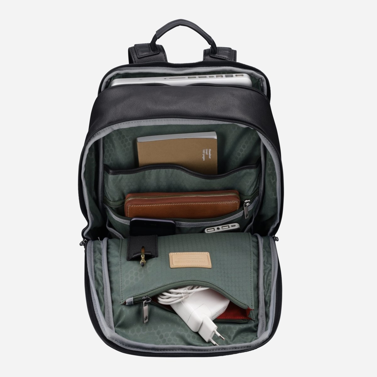 Full-grain leather backpack by Jekyll & Hide - close-up detail