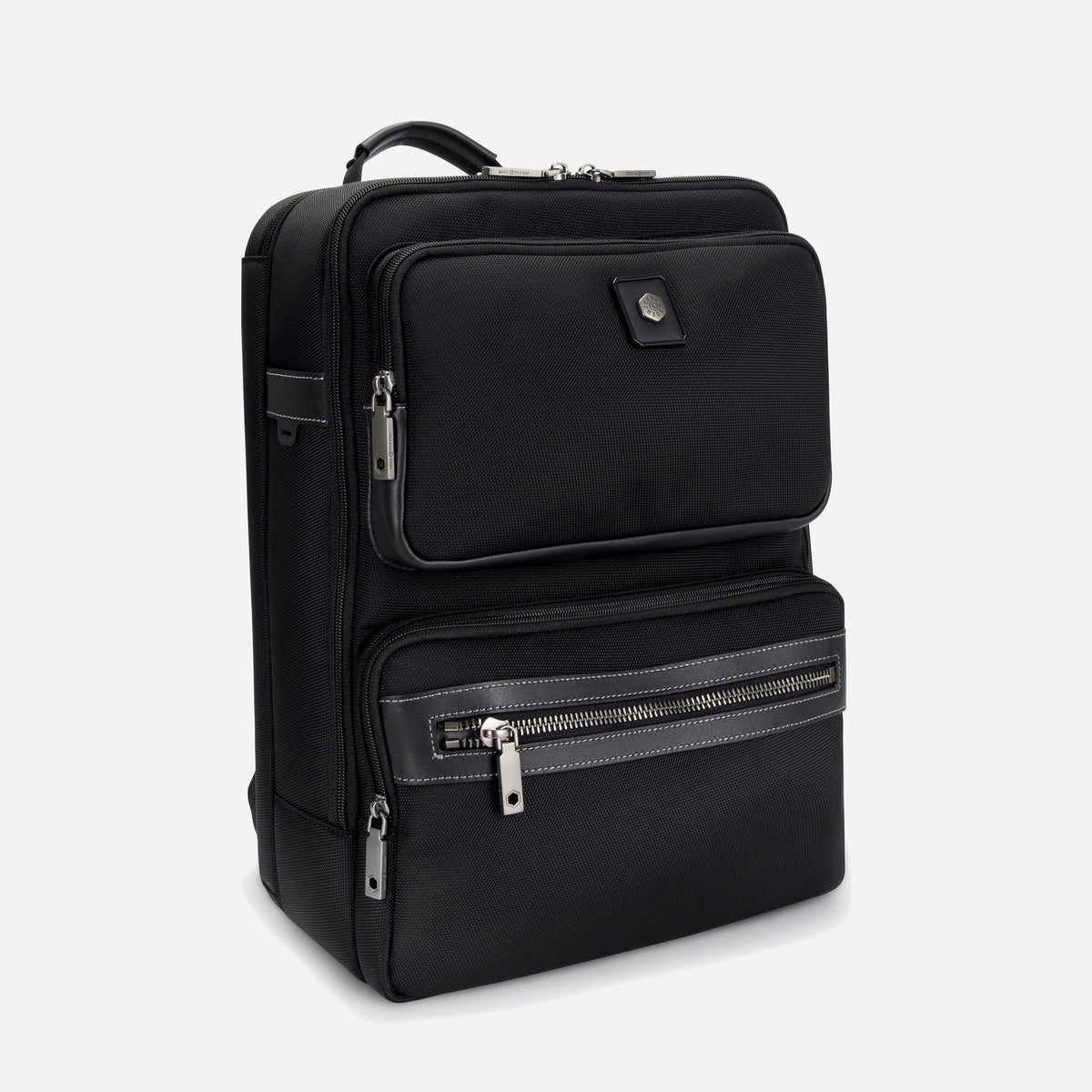 Three-quarter view of the black nylon Tokyo Large Backpack