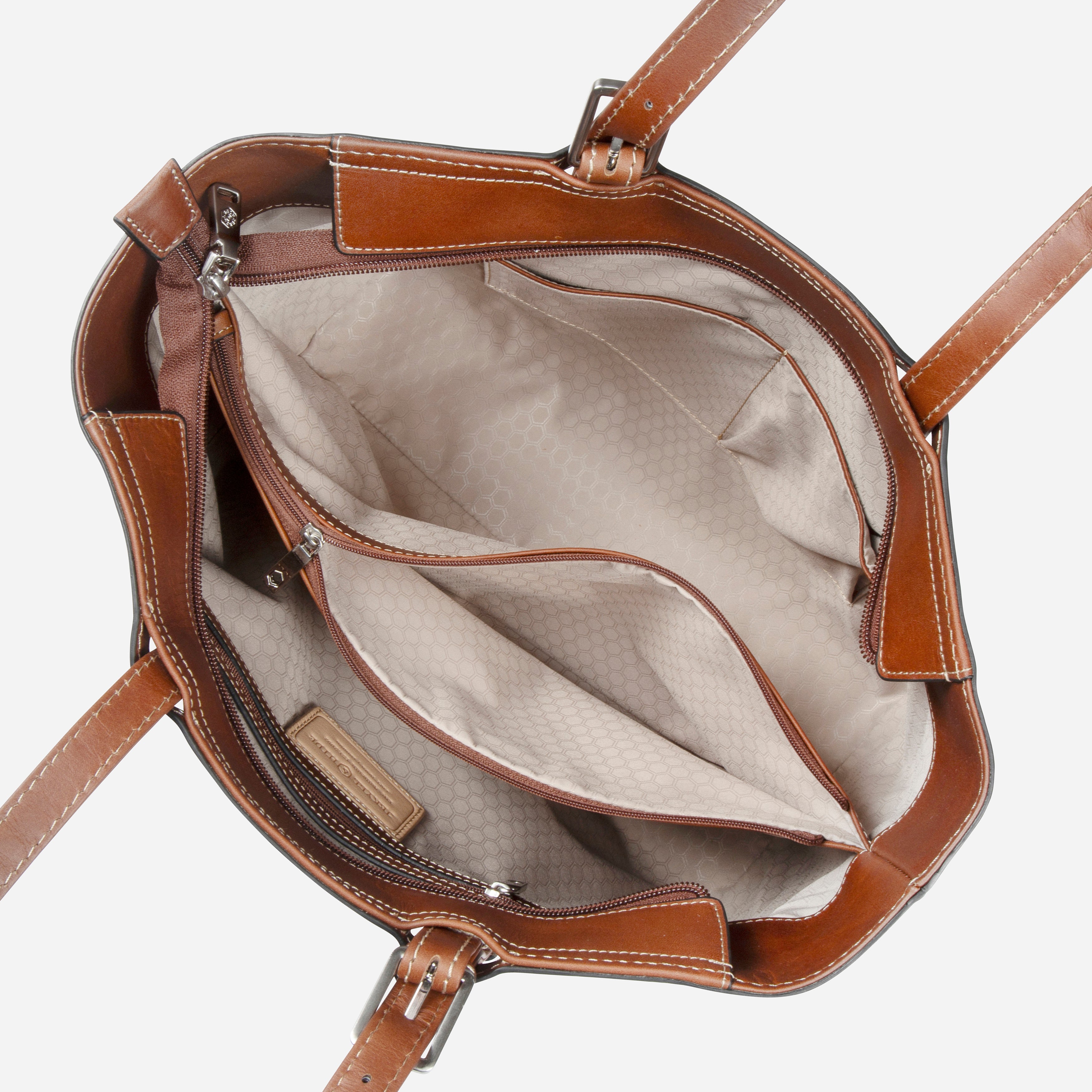 Jekyll & Hide Canvas Shopper Tote in Colt, interior showing the zipped centre compartment and monogram lining
