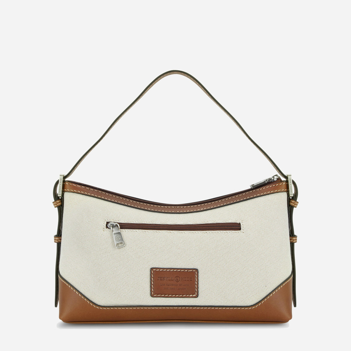 Back of the Canvas Shoulder Bag with zip pocket and brand plaque