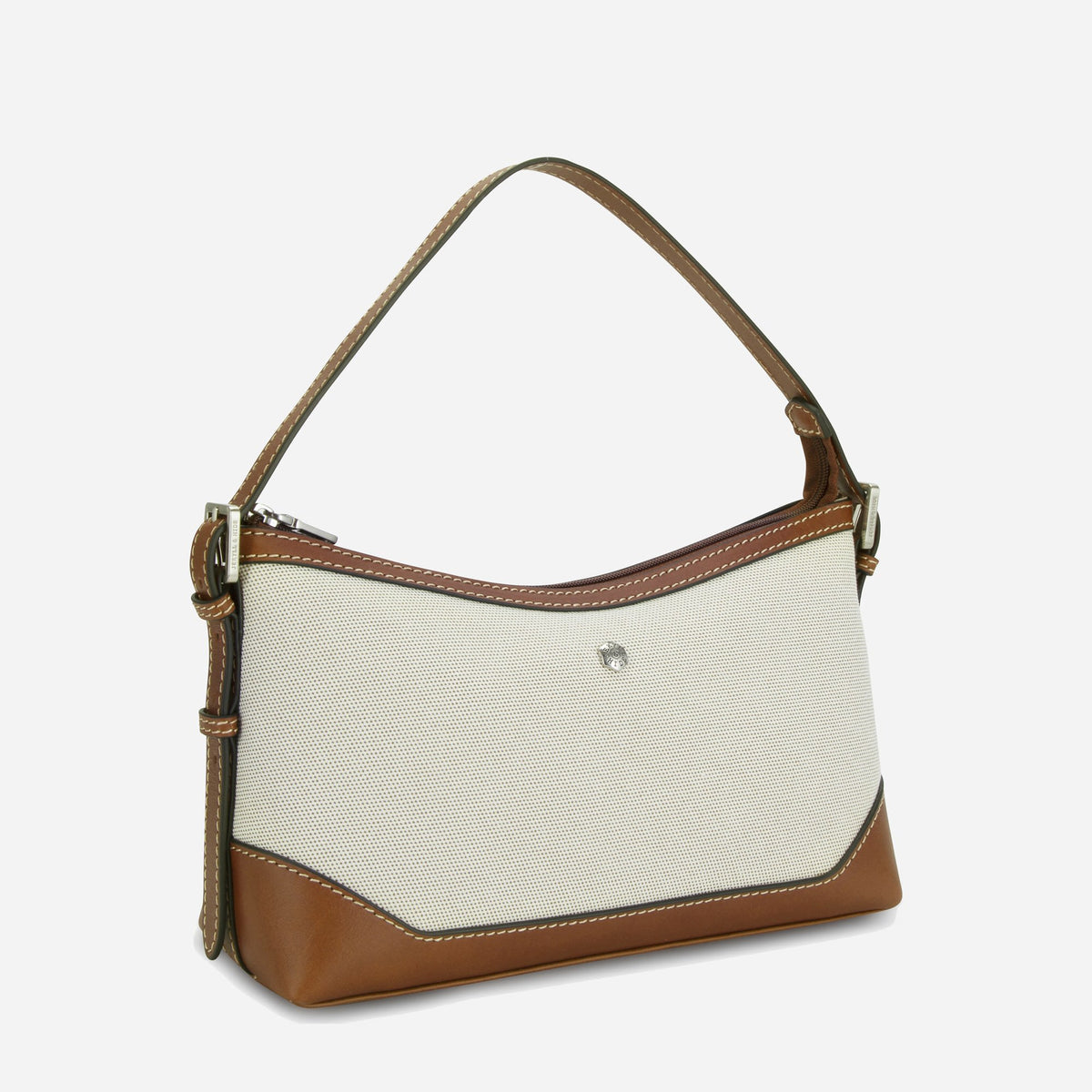 Three-quarter view of the Colt leather and canvas Shoulder Bag