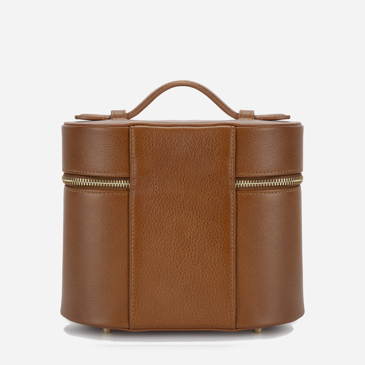 Back of the tan Geneva Vanity Case with top carry handle