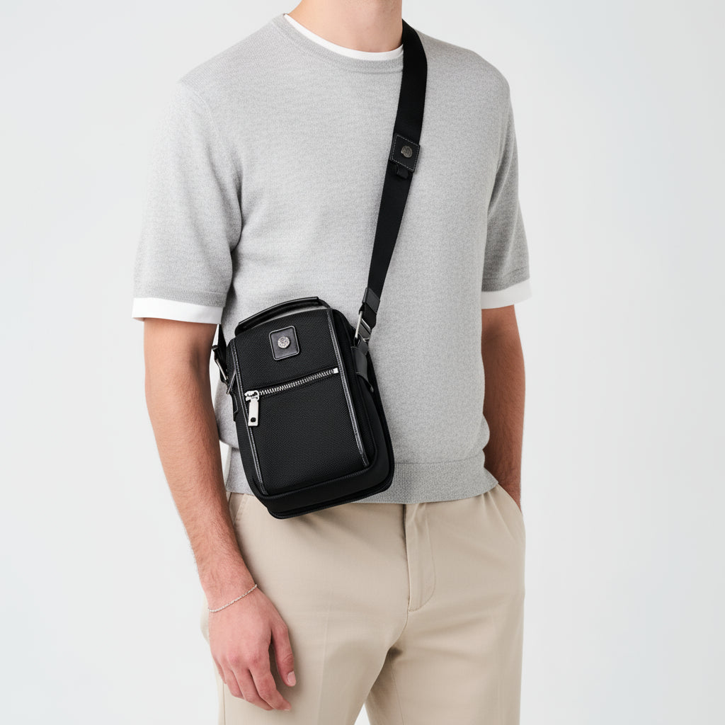Slim Nylon Crossbody Bag, Black
