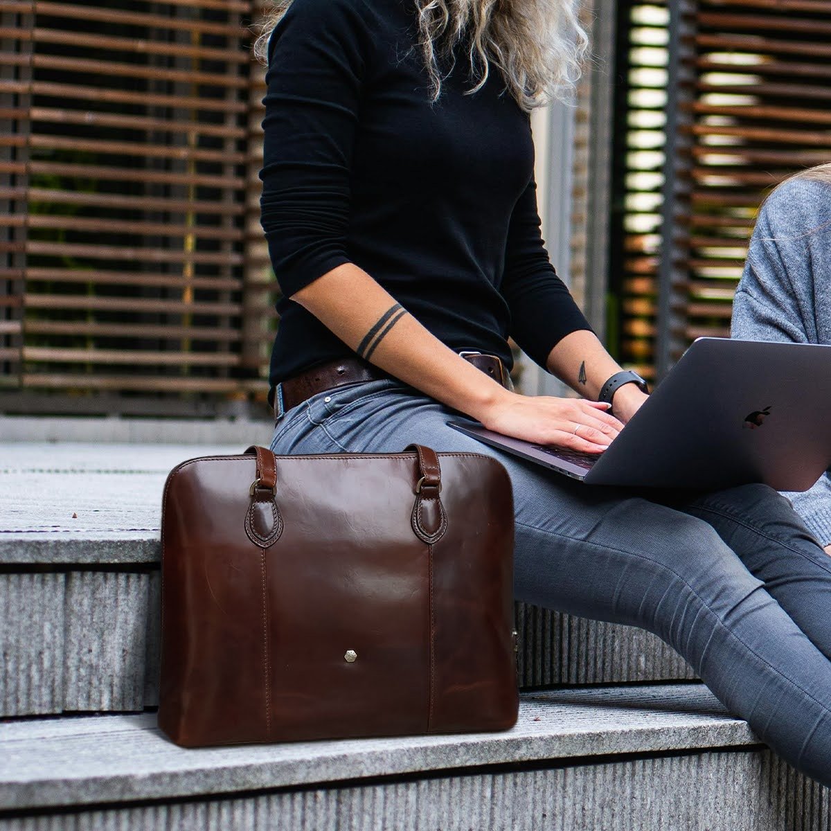 Business 15" Leather Laptop Handbag