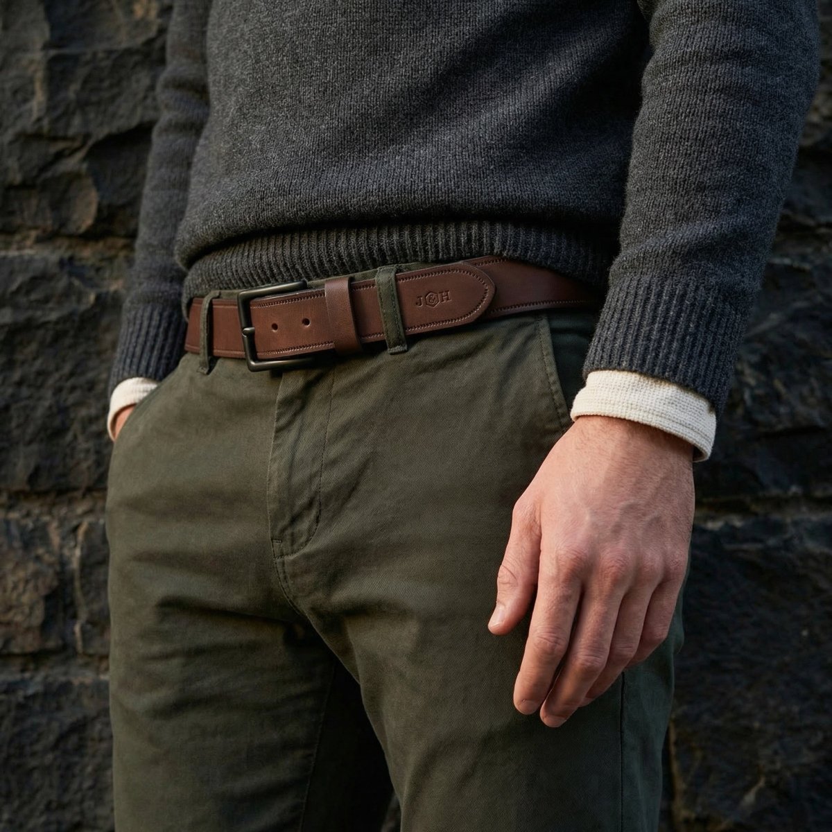 Melbourne black men's leather belt by Jekyll & Hide - interior detail