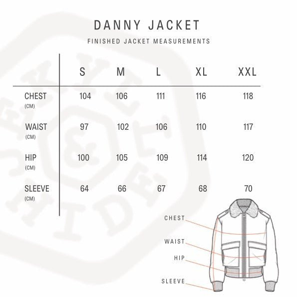 Danny Jacket size chart