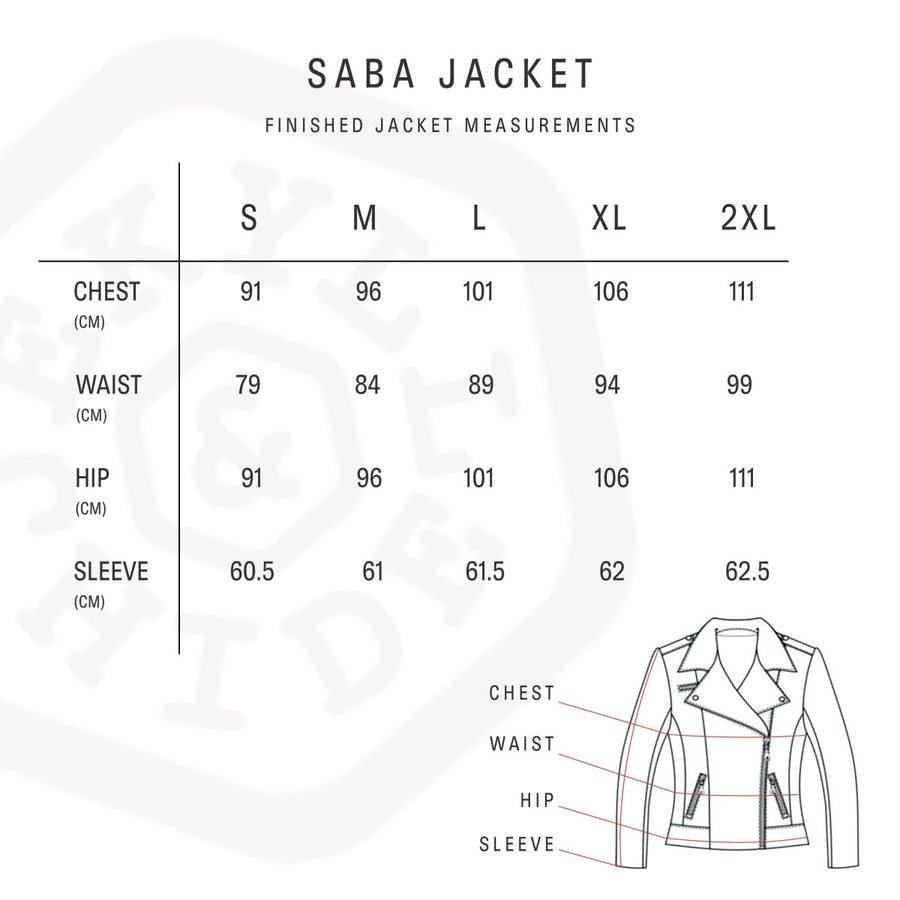 Saba Jacket size chart