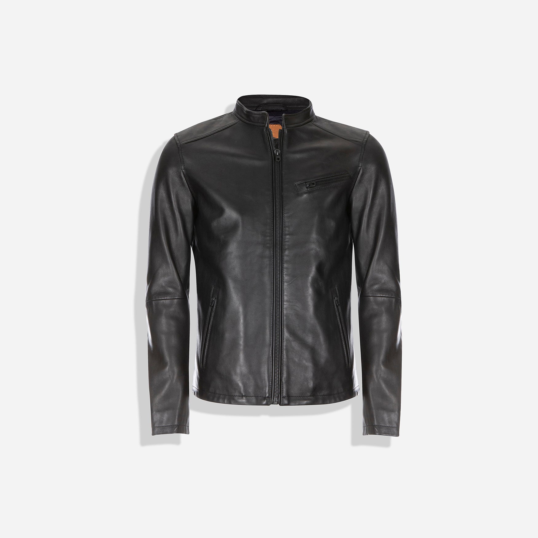 Burton Mandarin Collar Leather Jacket, Black