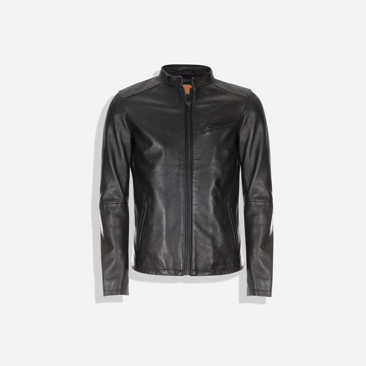 Mandarin Collar Leather Jacket