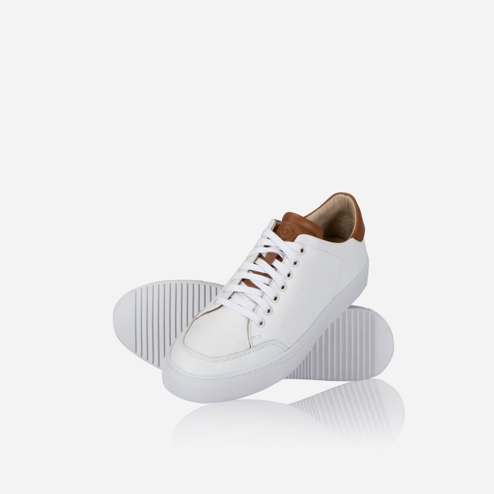 Sneaker, White with Tan Trim