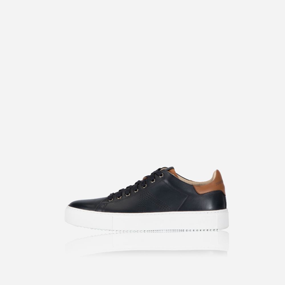 Sneaker, Navy with Tan Trim