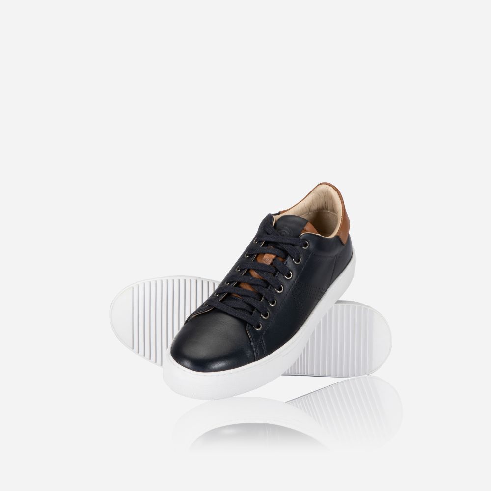 Sneaker, Navy with Tan Trim