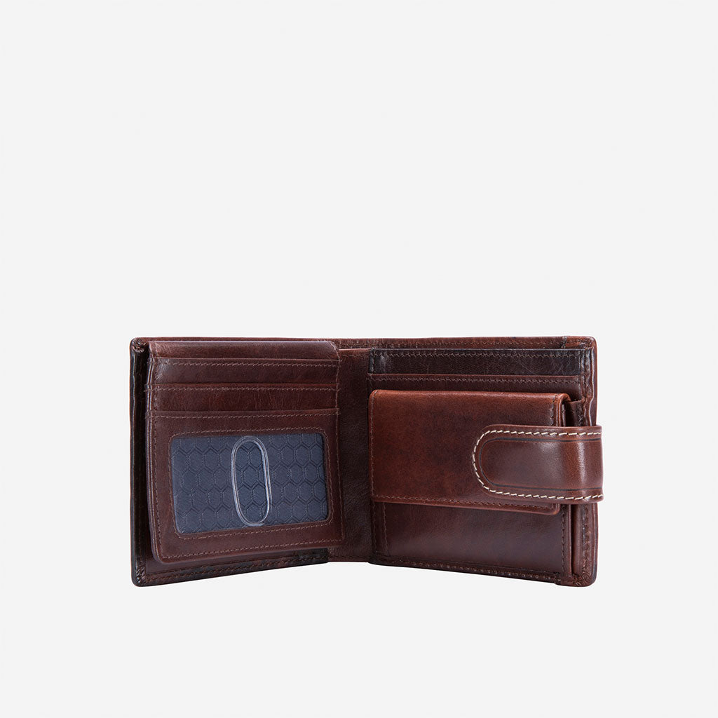 Oxford Billfold Wallet with Coin and Tab Closure, Coffee