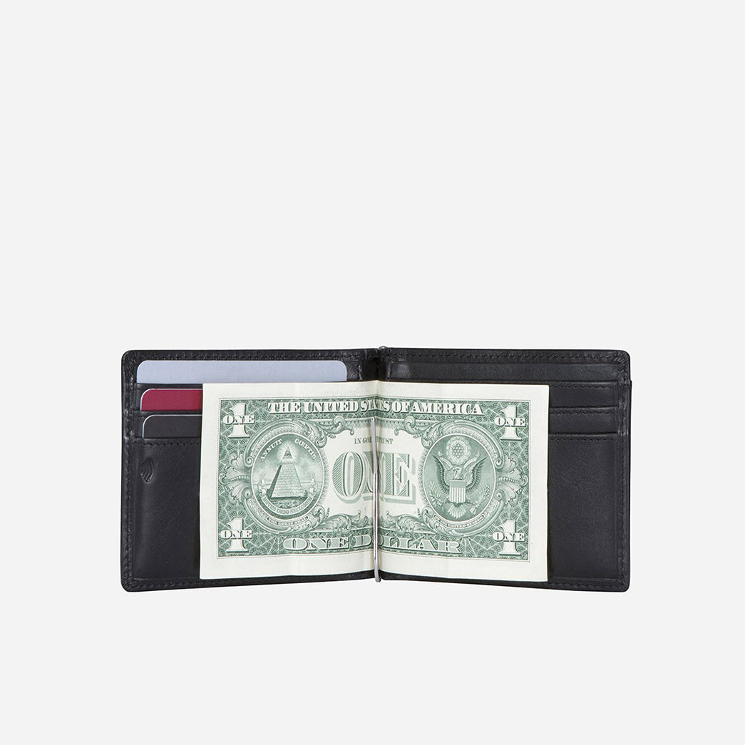 Traditional Oxford Leather Money Clip Wallet, Black