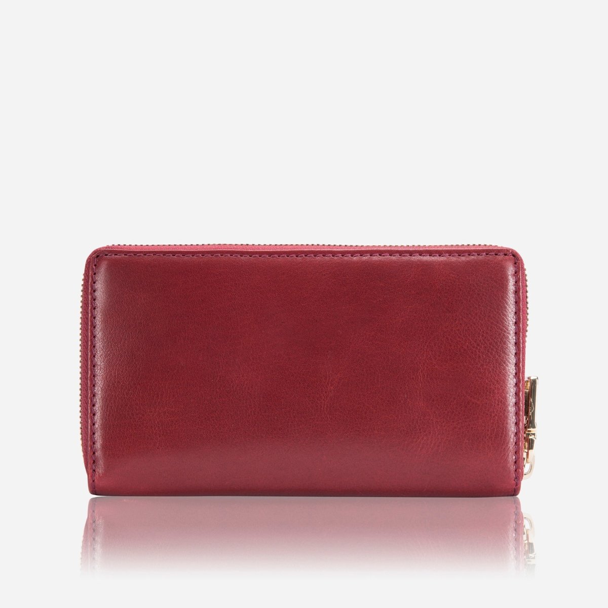 Jekyll and Hide medium zip around purse in red leather, with multiple card slots and a secure zip closure, back image