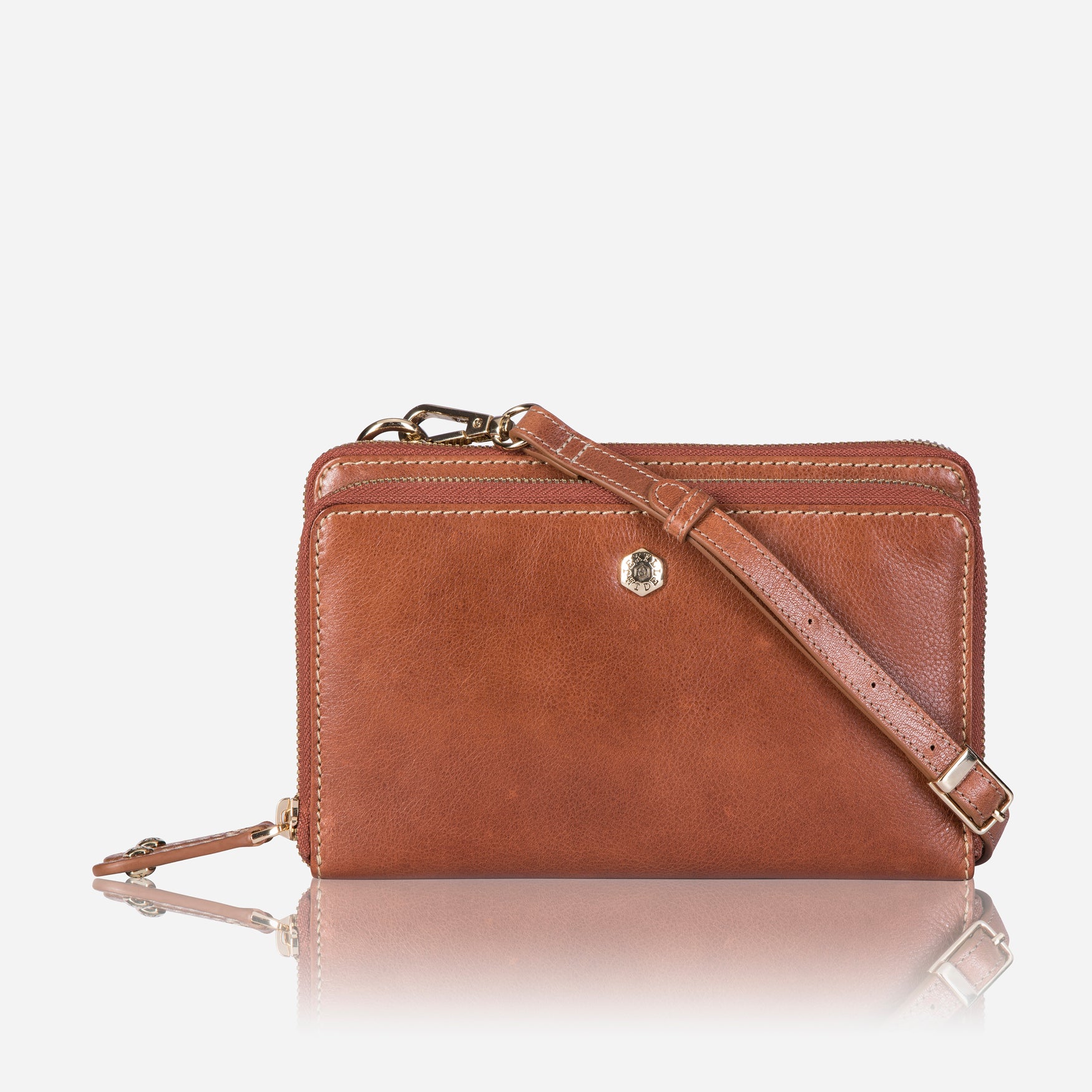 Ladies Large Leather Purse With Detachable Strap, Tan - Jekyll and Hide SA