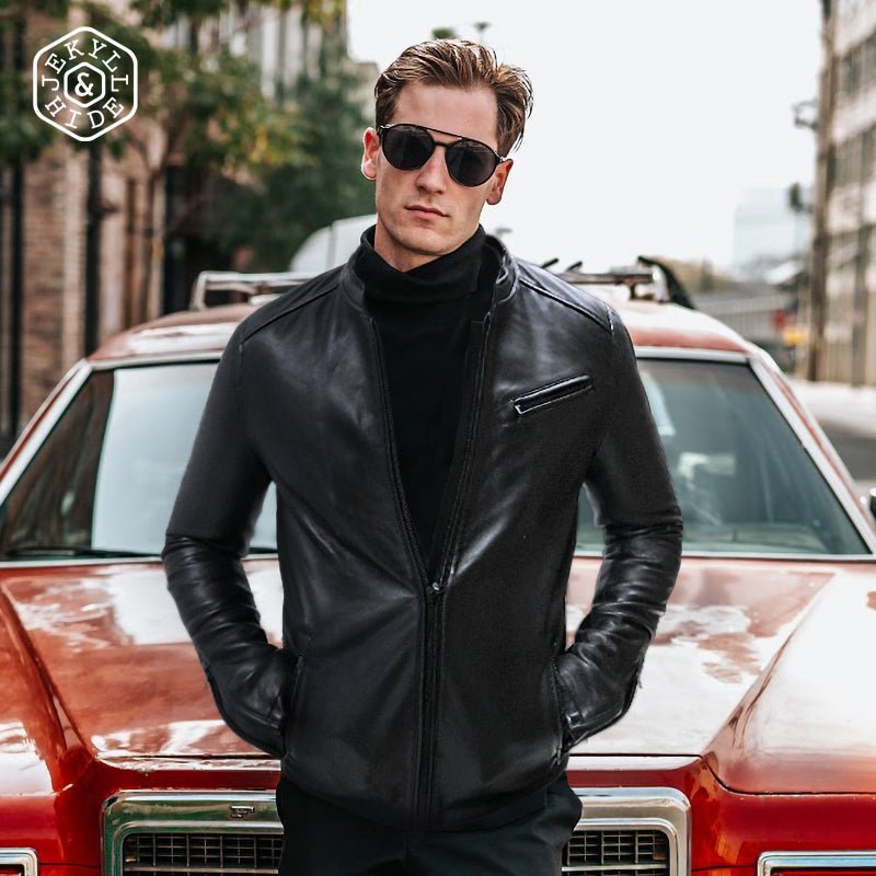 Mandarin Collar Leather Jacket, Black - Jekyll and Hide SA